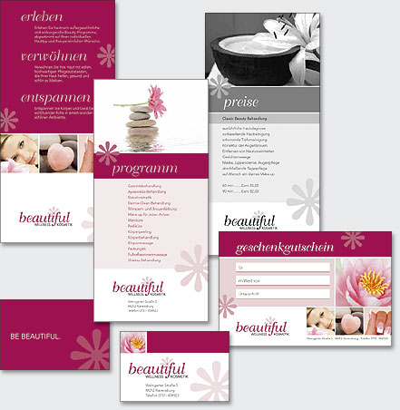 Geschftsausstattung beautiful - Flyer, Preislisten, Visitenkarten, Geschenkgutschein